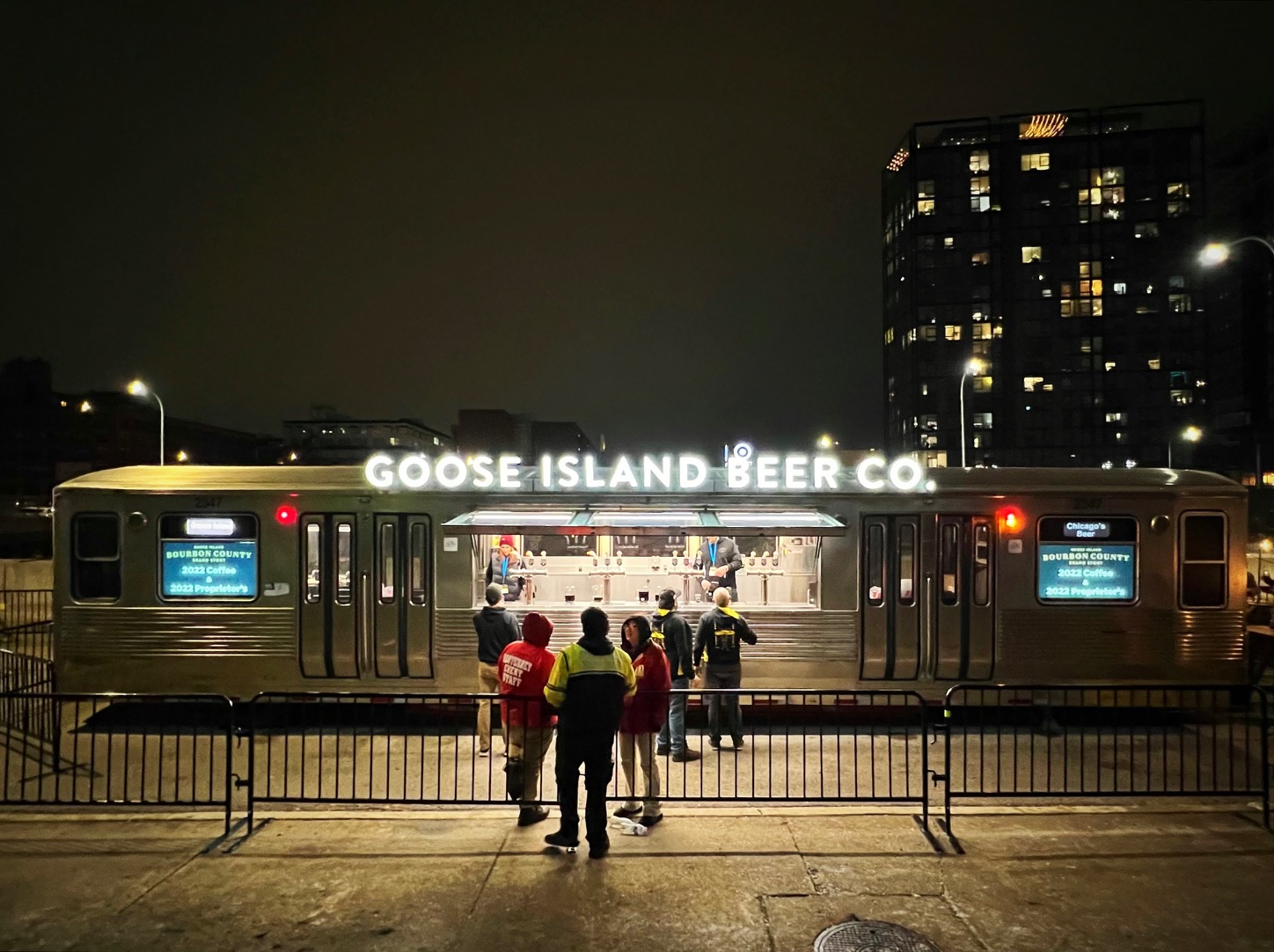Goose Island Beer Co. brings its CTA car to serve its Bourbon County Brand Stout from during the 2023 Festival of Wood and Barrel Aged Beer.