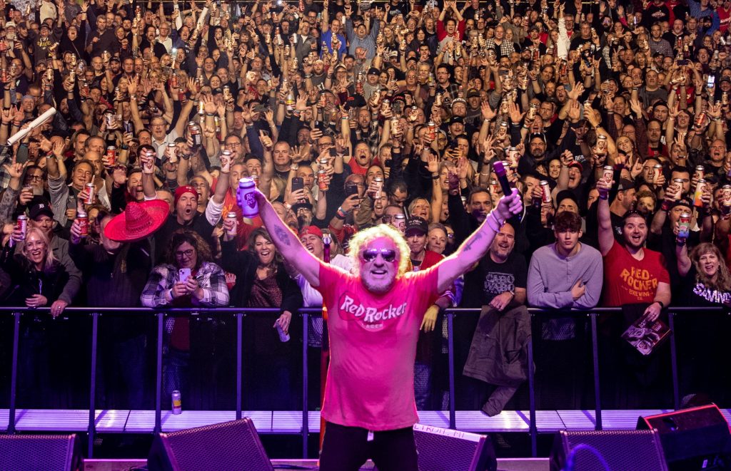 Red Rocker Brewing Sammy Hagar and audience toast to the launch of Red Rocker Lager - photo courtesy Jon Luini