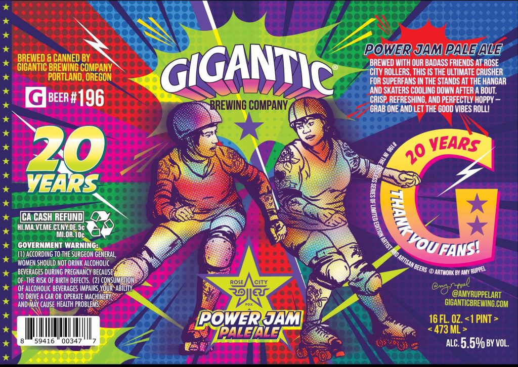 Gigantic Brewing & Rose City Rollers Power Jam Pale Ale Can Label