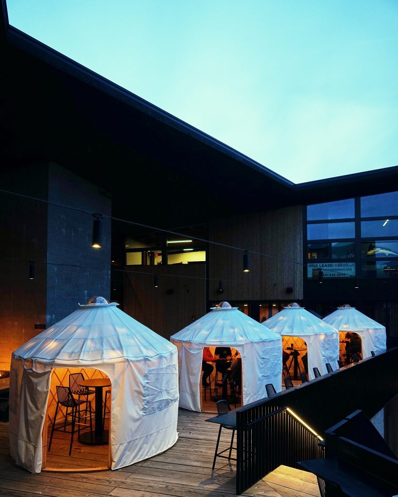 Ferment Patio Winter Yurts. (image courtesy of Ferment Brewing)