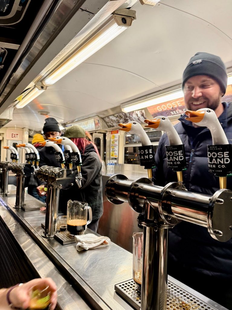 Goose Island Beer Co. brought its CTA Train Car to the 2024 Festival of Wood & Barrel Aged Beer.