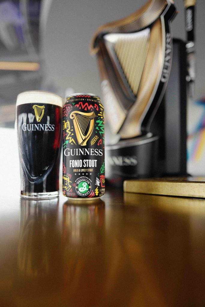 Guinness Fonio Stout brewed in collaboration with Brooklyn Brewery. (image courtesy of Guinness)