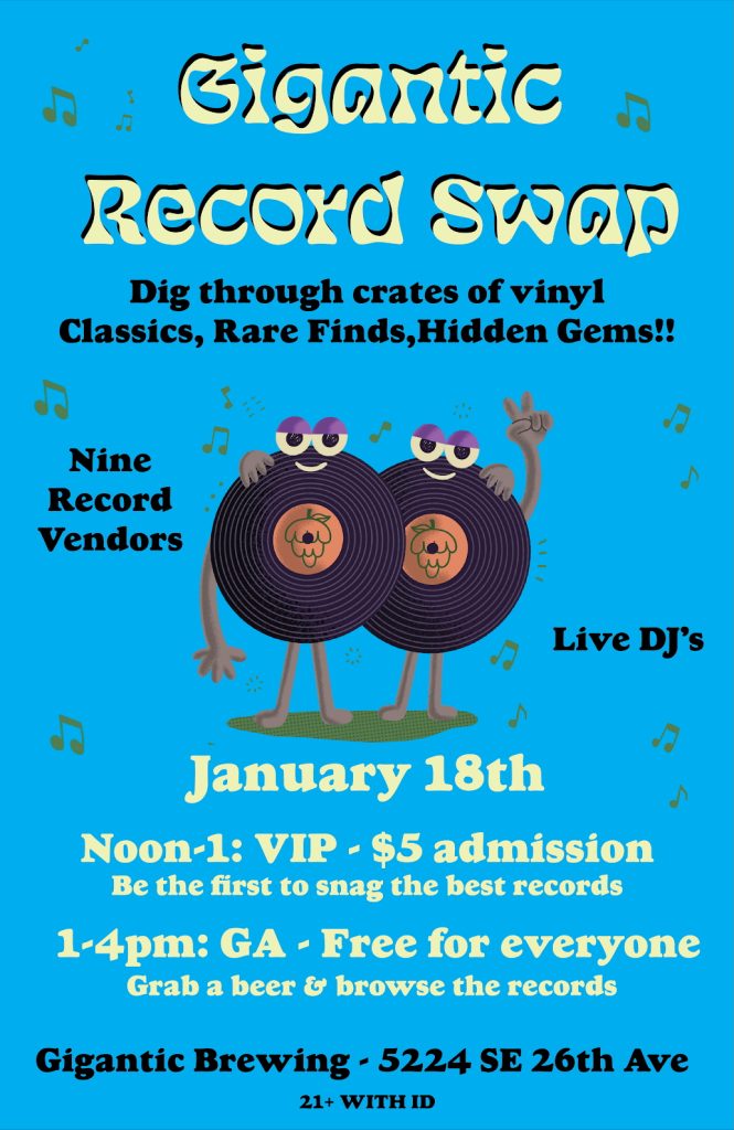 Tunes & Brews at the Gigantic Record Swap on January 18th