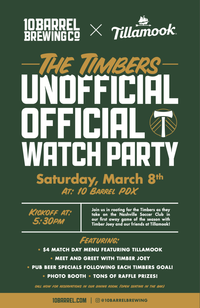 10 Barrel Brewing x Tillamook The Timbers Unofficial Official Watch Party