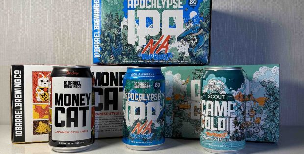 10 Barrel Brewing Money Cat, Apocalypse NA IPA and Camp Coldie Northwest IPA,